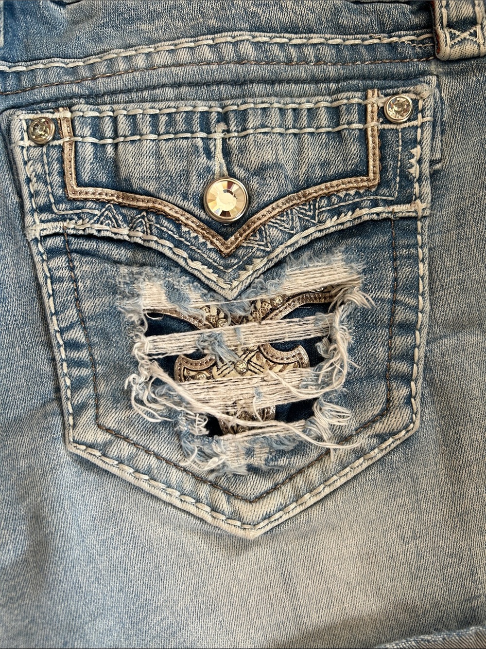 Rock Revival Light Wash Distressed Denim Cutoff Shorts - Picture 3 of 7